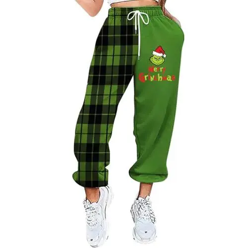 Produktbild: 𝑮𝒓𝒊𝒏𝒄𝒉 Jogginghose Weihnachten Herren Hose Weihnachten Damen Karo Hose Damen Esprit Hose Damen Warme Hose Thermohose Wasserdicht Damen Jogginghose Damen Oversize Weihnachts Pyjama Grün L